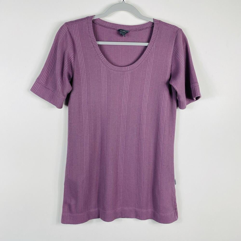 Eddie Bauer Size XS Waffle Knit Short Sleeve Scoop Neck Tee Top Purple